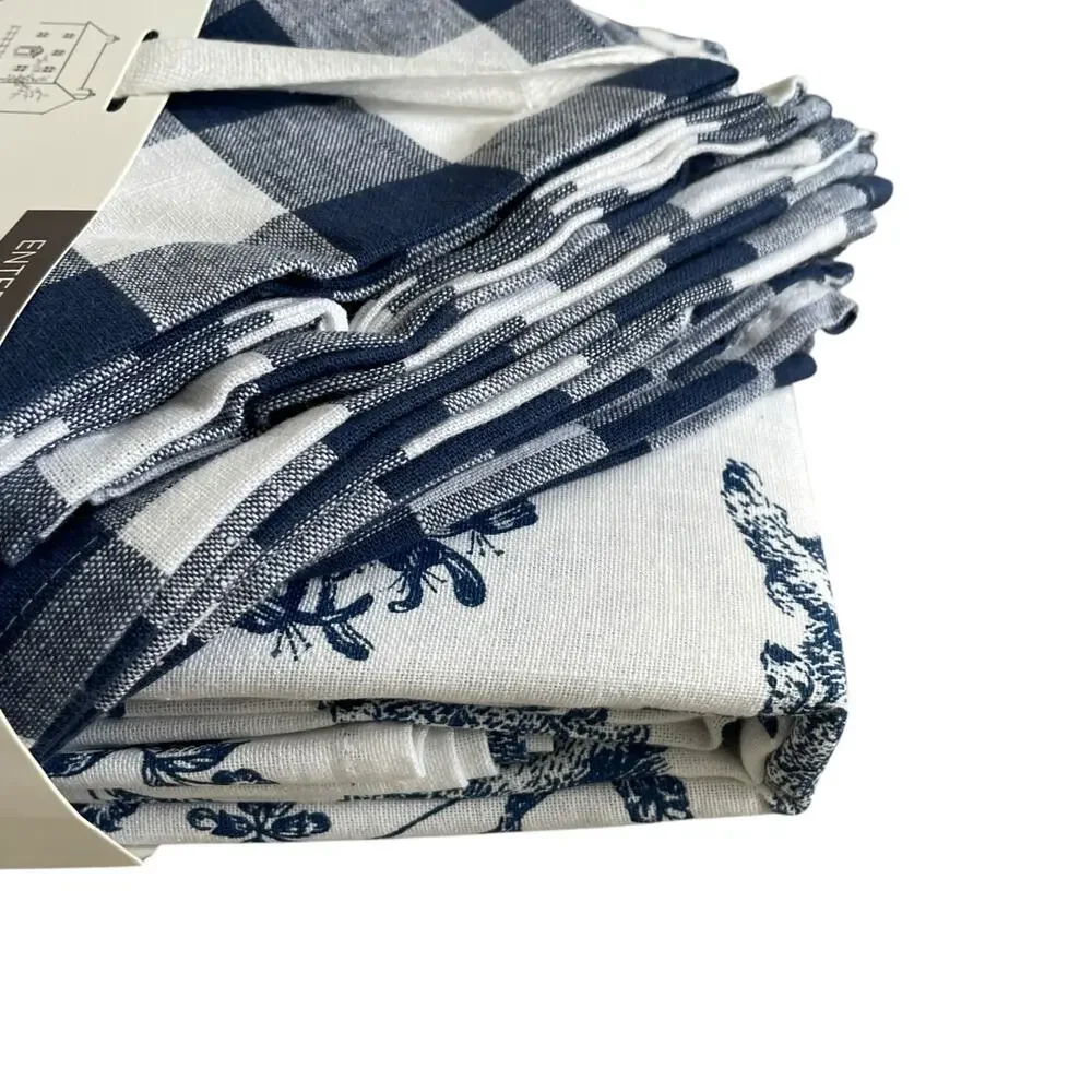 7pc Farmhouse Easter Bunny Tablecloth 60x84 Gingham Napkin Set Blue White NEW